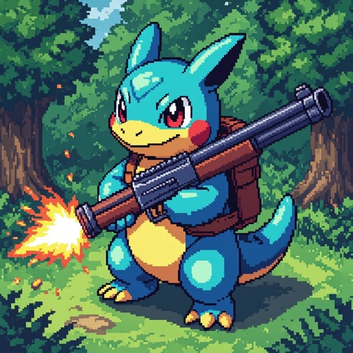 Un pokemon con un fucile a pompa in mano
