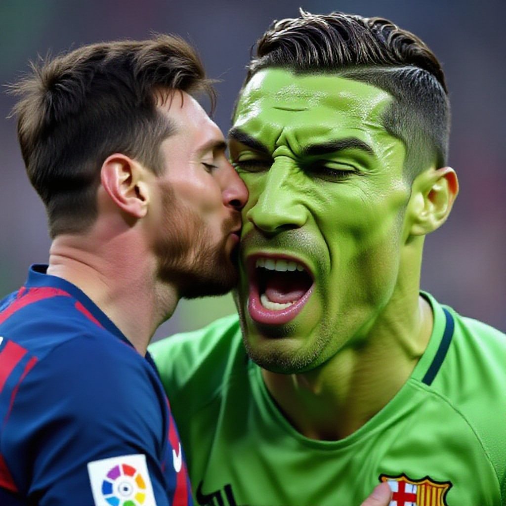Messi besándose con cristiano ronaldo y destras a Sergio ramos celoso de cristiano Ronaldo