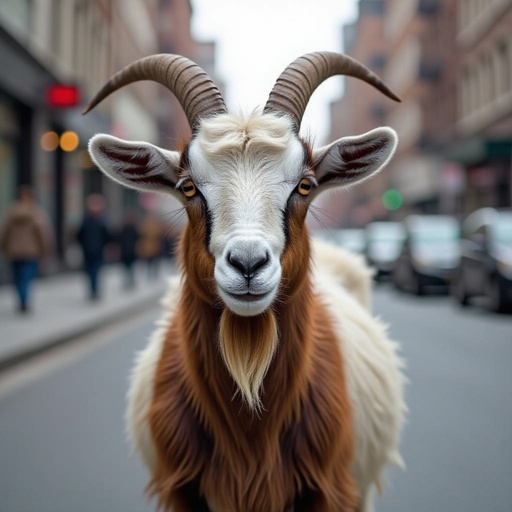 Goat with worm body in city