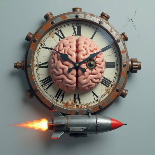 Make a clock with brainrot style of face and with jet pack floating in brainrot style realistic