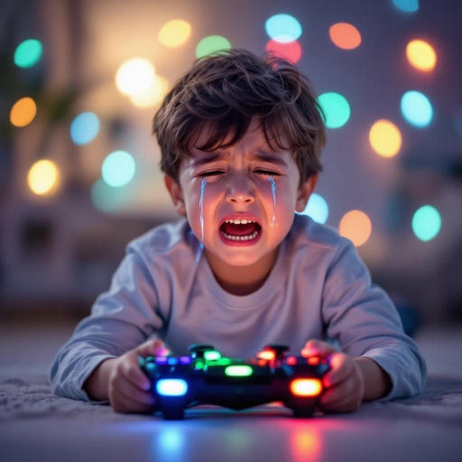 A kid that is crying over a game