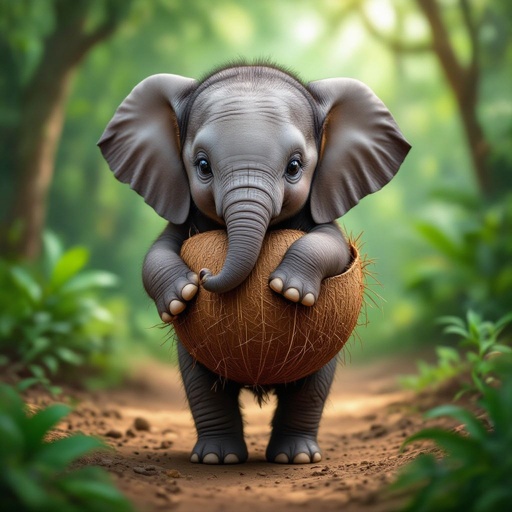 Baby elephant with coconut body 4 baby elephant leg in jungle
