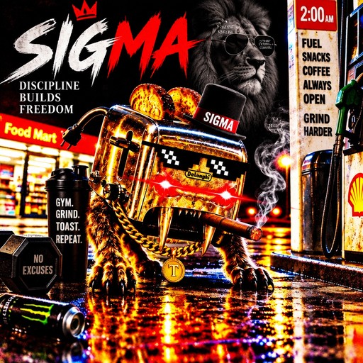 Stylized neon collage of a chrome vehicle at a rainy gas station at night