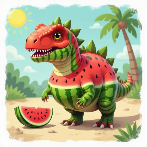 Sami un un dinosauro con il corpo da anguria