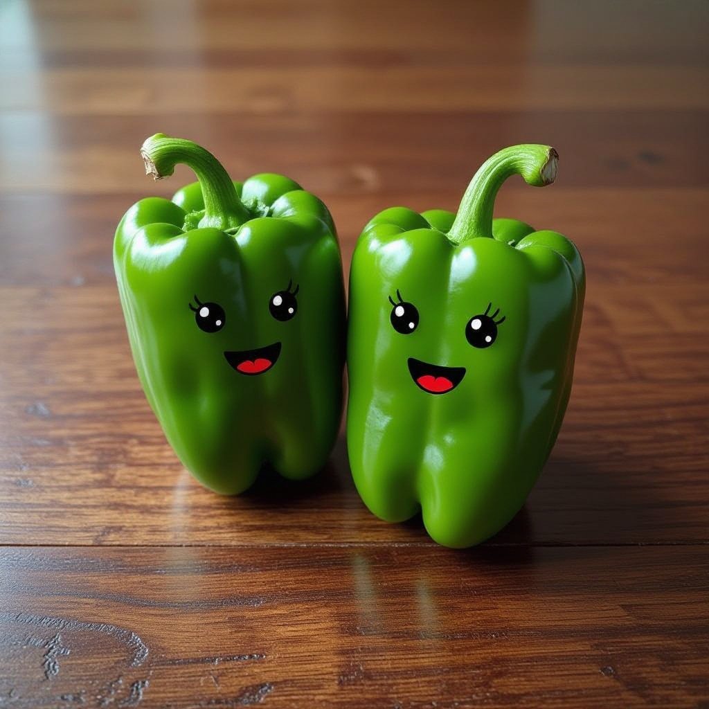 Two peppers with faces