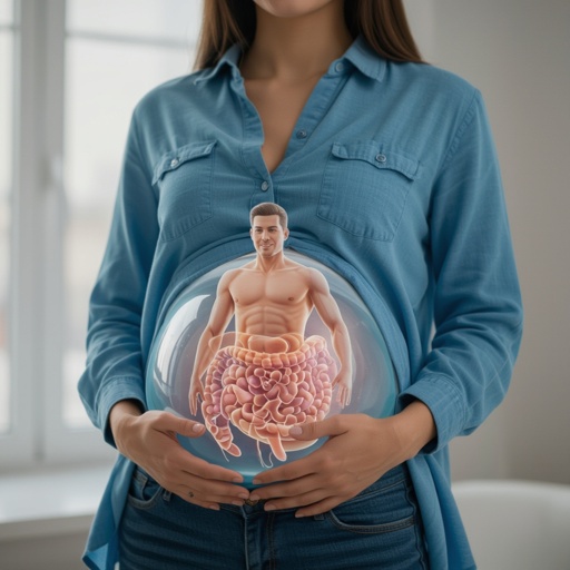 Man in woman stomach