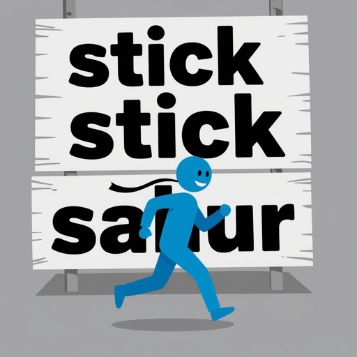 A blue stick running in front of a sign saying stick stick stick sahur