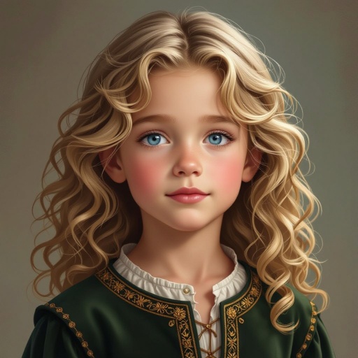 Fai un bambino riccio di 8 anni biondo pelle chiara occhi azzurri capelli lunghi
