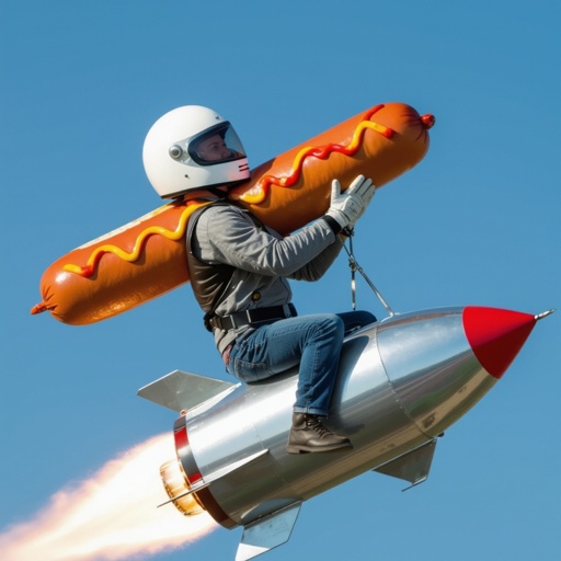 Man ride rocket hot dog in sky