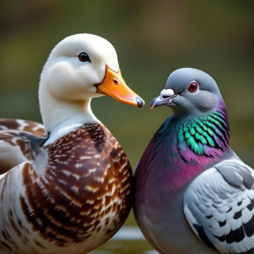 Duck and a pigeon