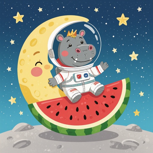 Astronaut with hippo head with watermelon body in moon