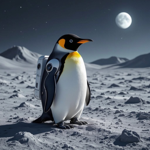 Robot penguin in moon