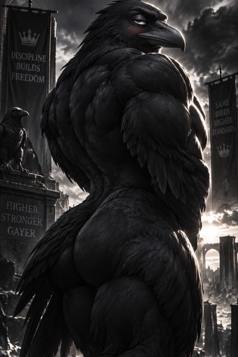 Dark fantasy illustration of a black raven-like creature overlooking a gothic city.