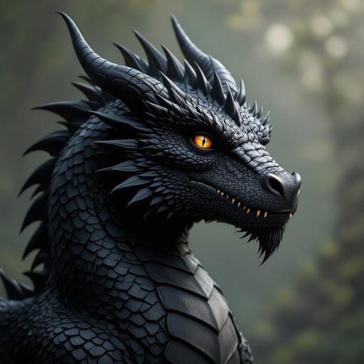 Un drago nero con la testa di leone