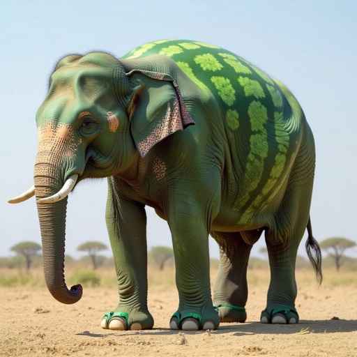 Elephant body watermelon 4 legs 4 human sandals