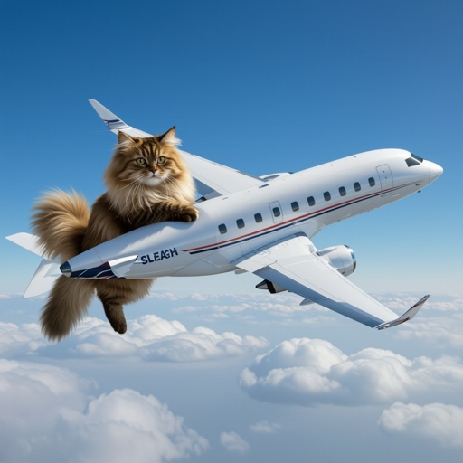 cat with a plane body in the sky