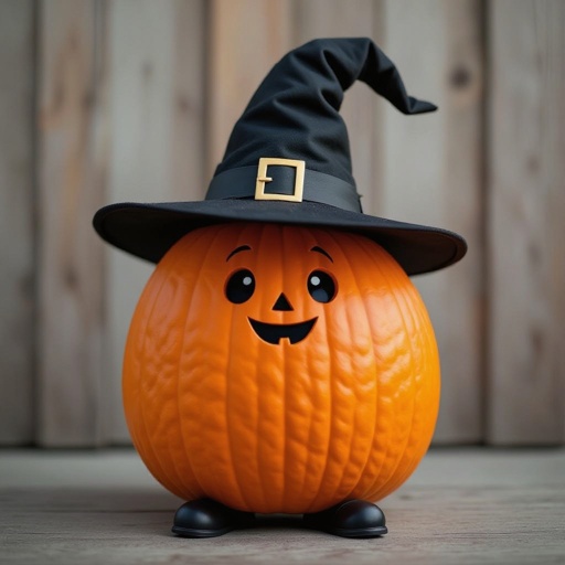 Una zucca muscolosa con il cappello di strega con i piedi
