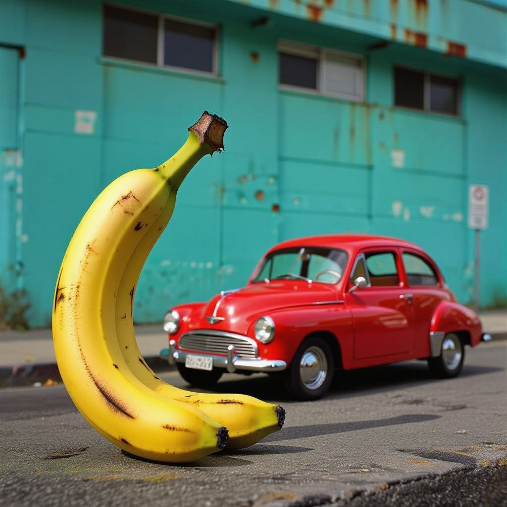 Struzzo banana con una machina
