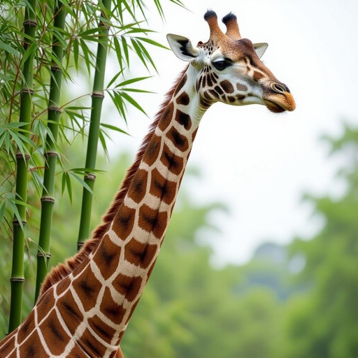 Giraffe with a bamboo neck