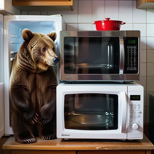 Bear with fridge body and OPEN microwawe head