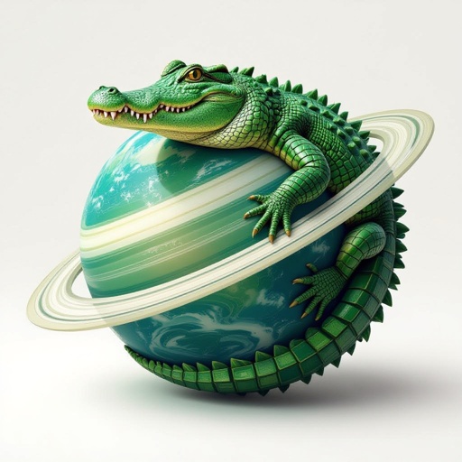 A alligator that has a planet as his body