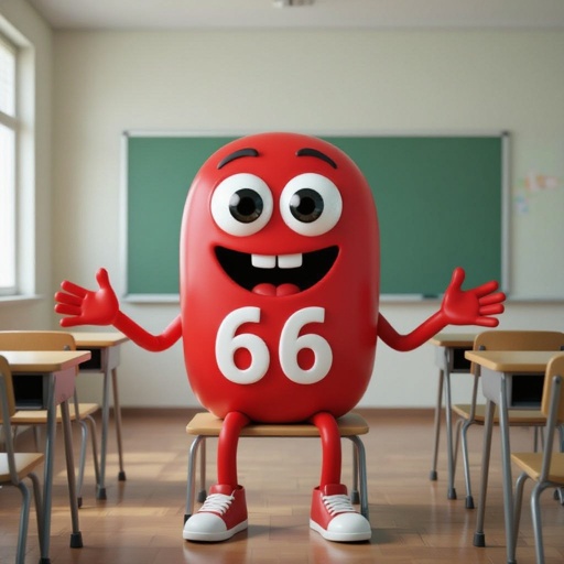 Red number 666 3 eye with smile mouth 2 red arm 2 red leg with wear  2 white shoes in class