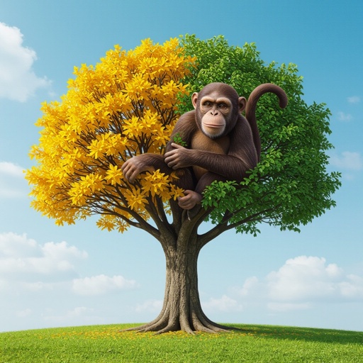 A yellow tree mixed with a monkey