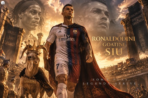 Sepia-toned soccer game poster with a player, stadium, and dramatic portraits