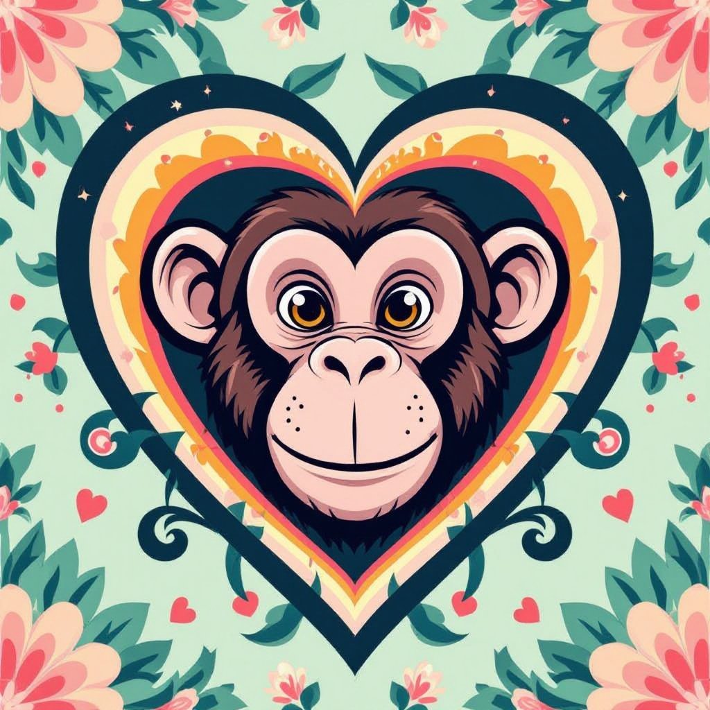 Cuore con testa di scimmia rosa 
