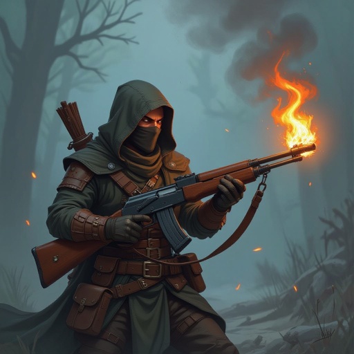 Un fucile vestito da bandito con una molotov in mano