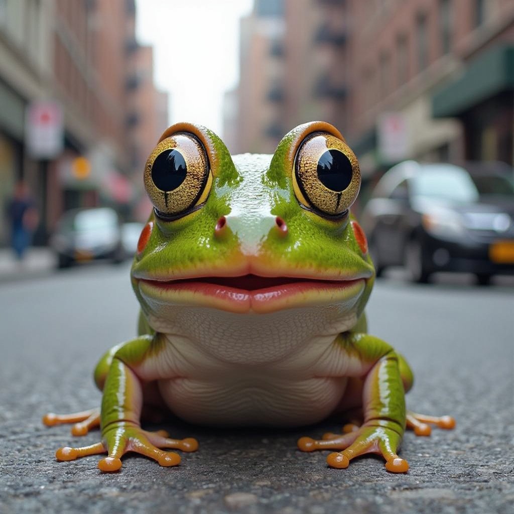Drum 2 human eye brown nose 1 lip 2 frog leg in city