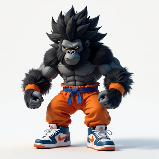 Gorila con tenis, un pelo de Goku y transformado