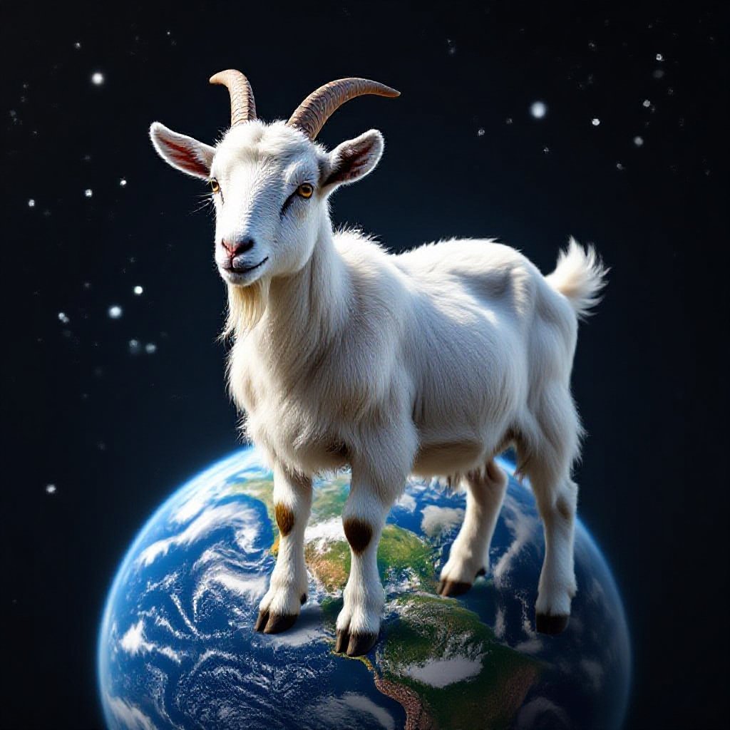 A goat as an earth showing its whole body and in the space