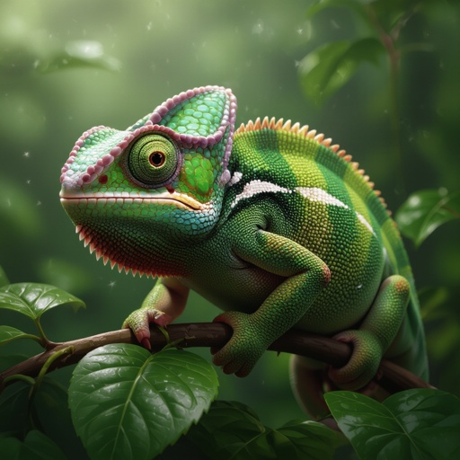 Chameleon with a kiwi body skin brown in the jungle