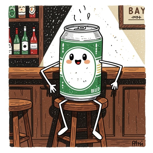Make a beer can have legs and and arm in a pub