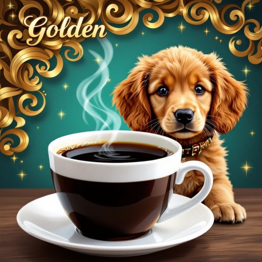 Curls as background and a dog in a cup of coffee