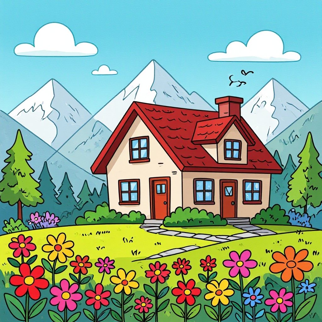 Old cottage house in the mountains with amazing flower garden