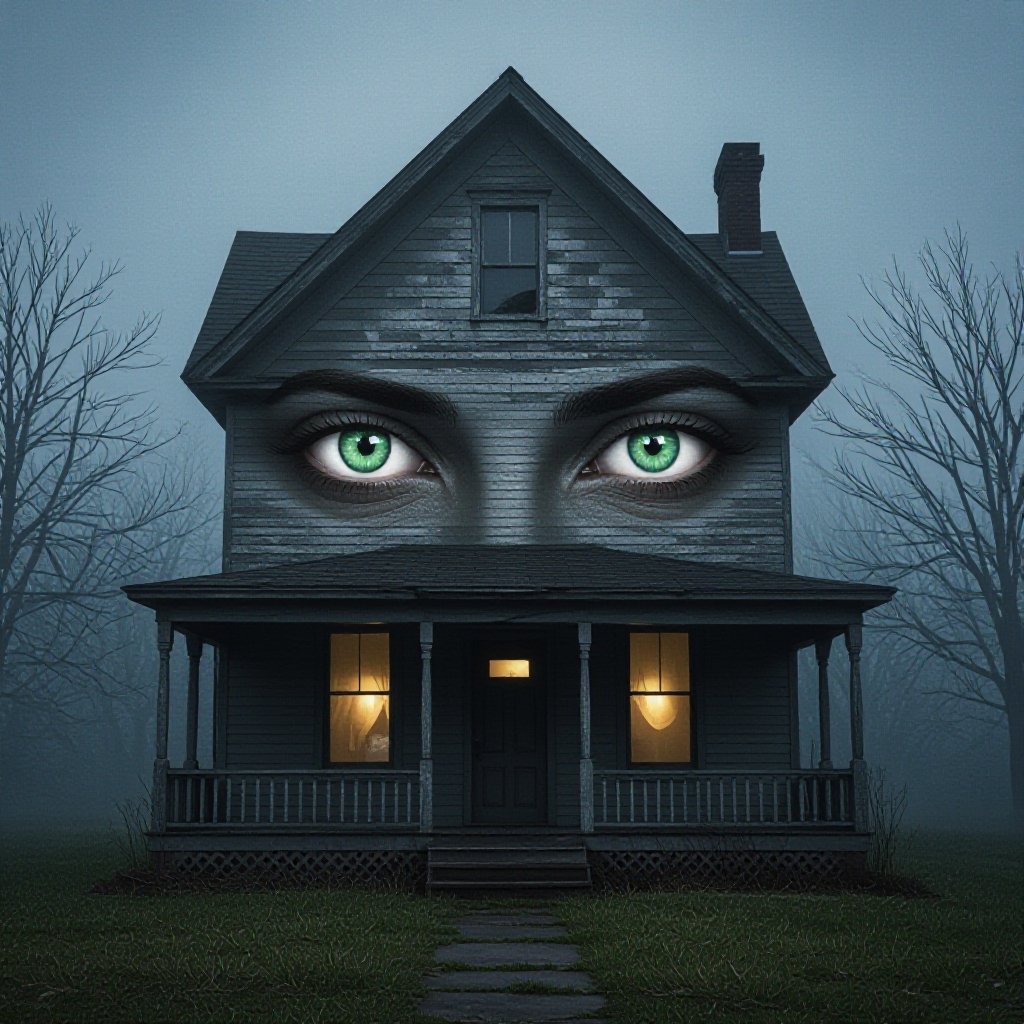 A house in the darkness it have eyes and