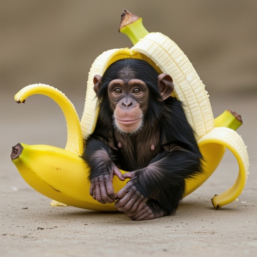Scimpanzé verde dentro una banana