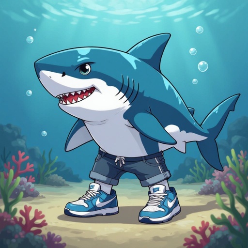 Un tiburón con zapatos Nike