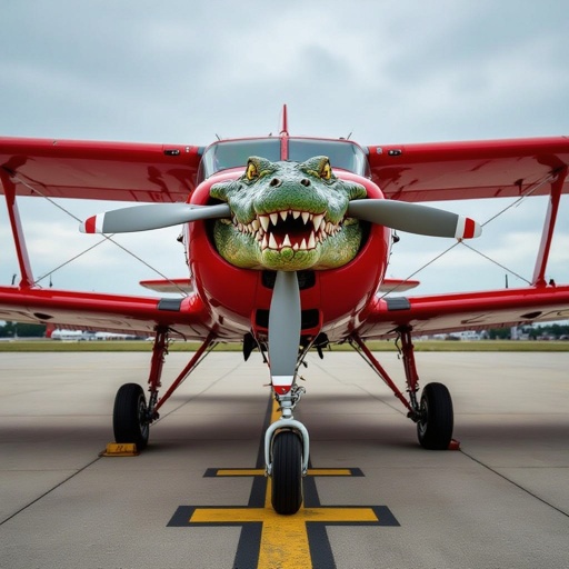 Un aeroplano con la testa di un coccodrillo