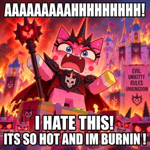 Cartoon character holding a spiked staff amid a fiery castle scene with bold text overlay