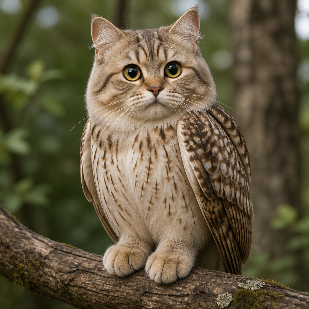 Make a owl with a cat head and cat feet