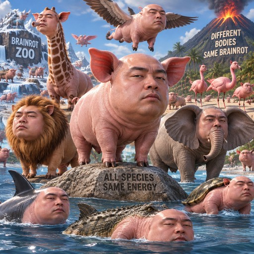 Brainrot pigg body and human face all over Animal body creatives image create