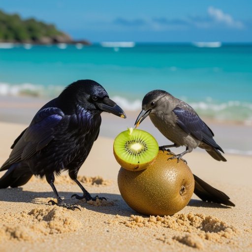 Crow kiwi fruit body beach