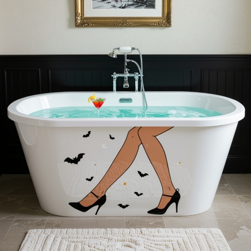 Vasca da bagno ma con le scarpe che cammina con un cocktail in mano 