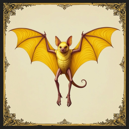 Yellow bat with yellow wingsbut the bat has human legs