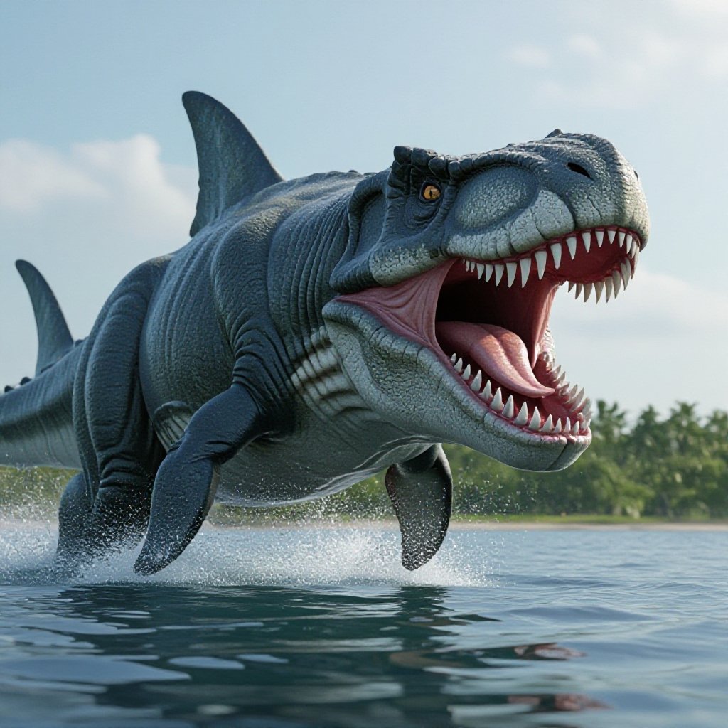 Un megalodonte fuso con un t-rex