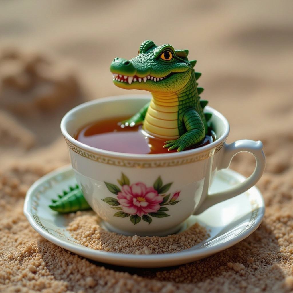 Crocodil in tea in sand