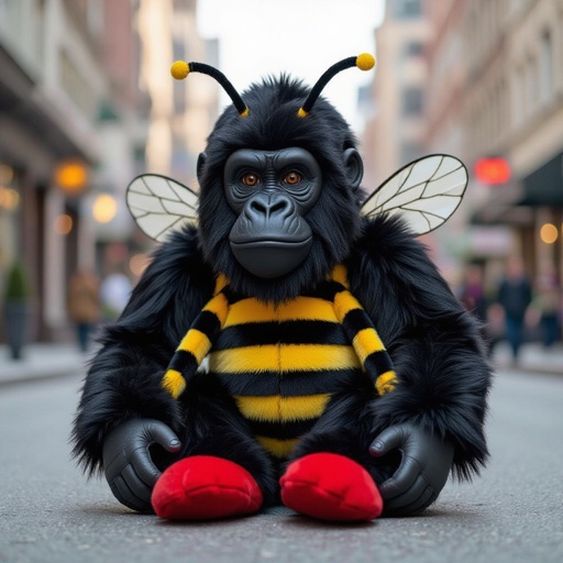 Gorilla head with wasp body and big slippers 
